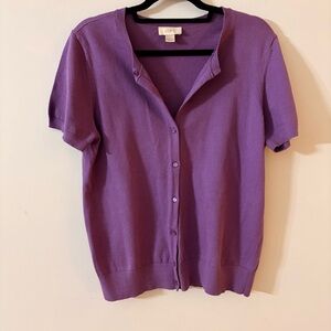 LOFT Vibrant Purple Short-Sleeve Button Cardigan